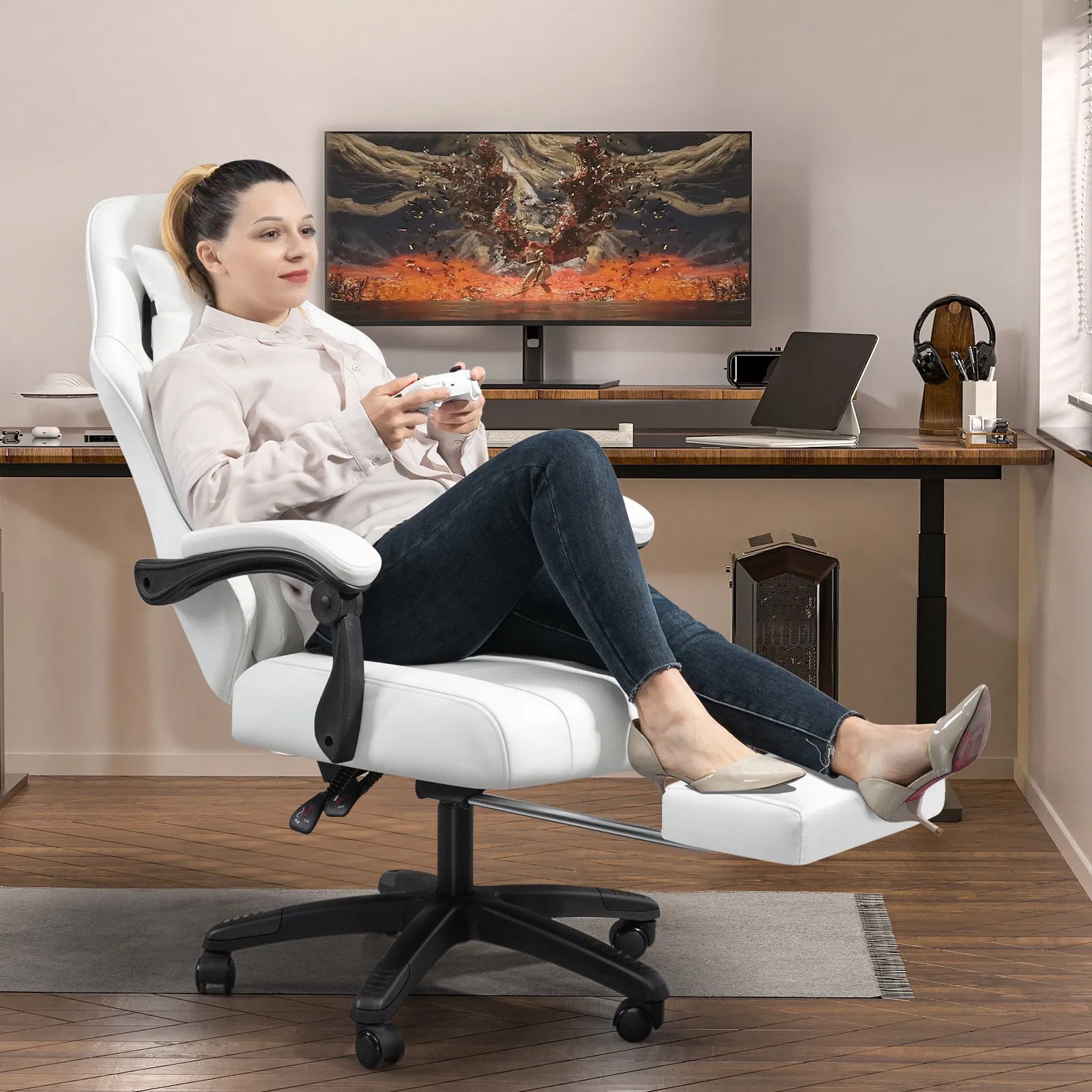 Wholesale High Back Leather Computer Office Seat Gaming Recliner Swivel Chair with Footrest