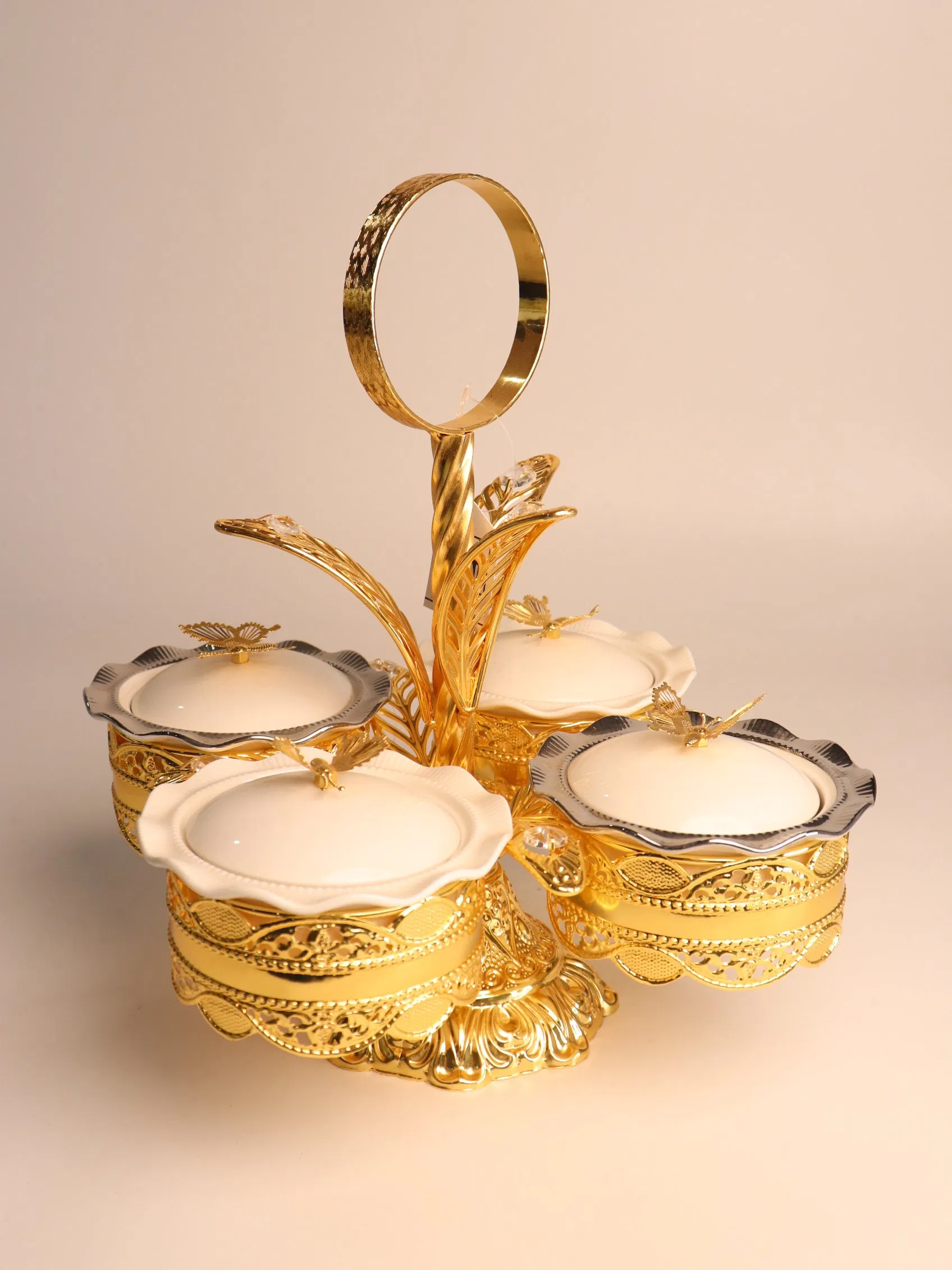 New High-End Gold-Plated Iron Strip with 4 Ceramic Bowls
