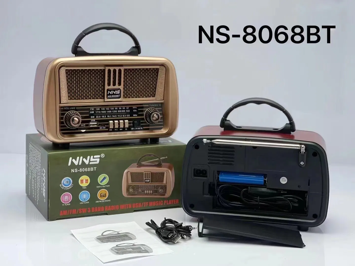 Ретро радио NS-8068BT с Bluetooth, деревянный корпус