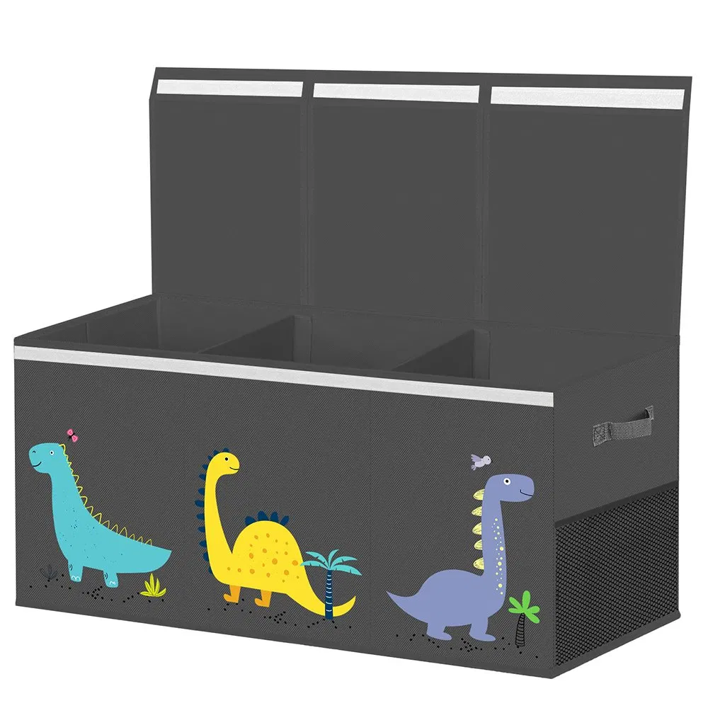 Large Foldable Toy Box for Kids Storage with Three Removable Divider Fabric