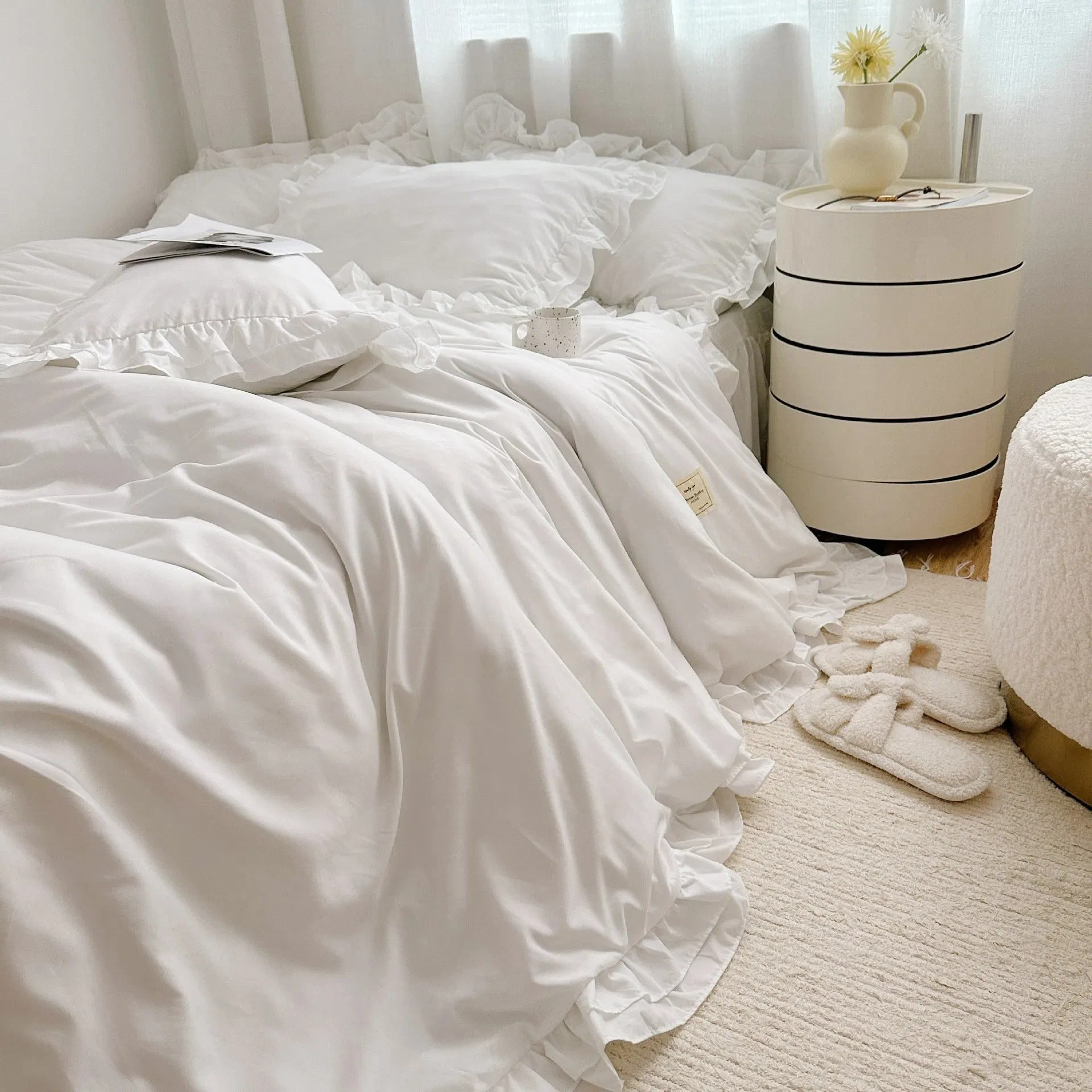 OEM Korean Version Simple Fashion Multi-Color Ruffles Washed Cotton Bed Sheets