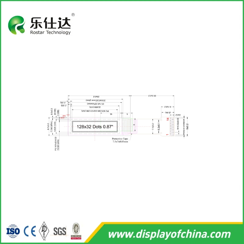 0.87'' 32X128 Dots White Color Pmoled Display Module with Iic Interface