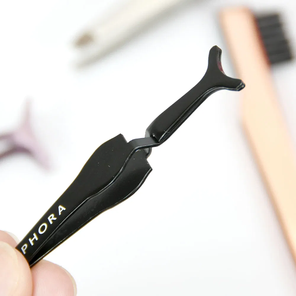 Slanted Rounded Eyebrow Tweezer Pointed Lashes Eyelash Tweezers with Eyebrow Trimming Eye Lash Brush