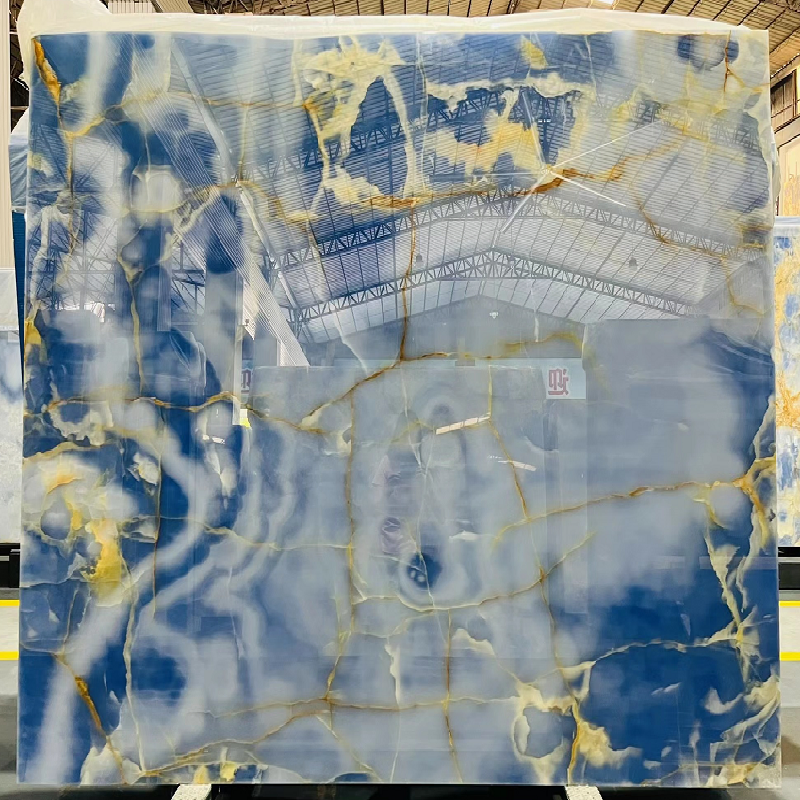 Marble Blue Onyx Slab Supplier, Natural Stone Blue Marble Slab Blue Quartz Countertop