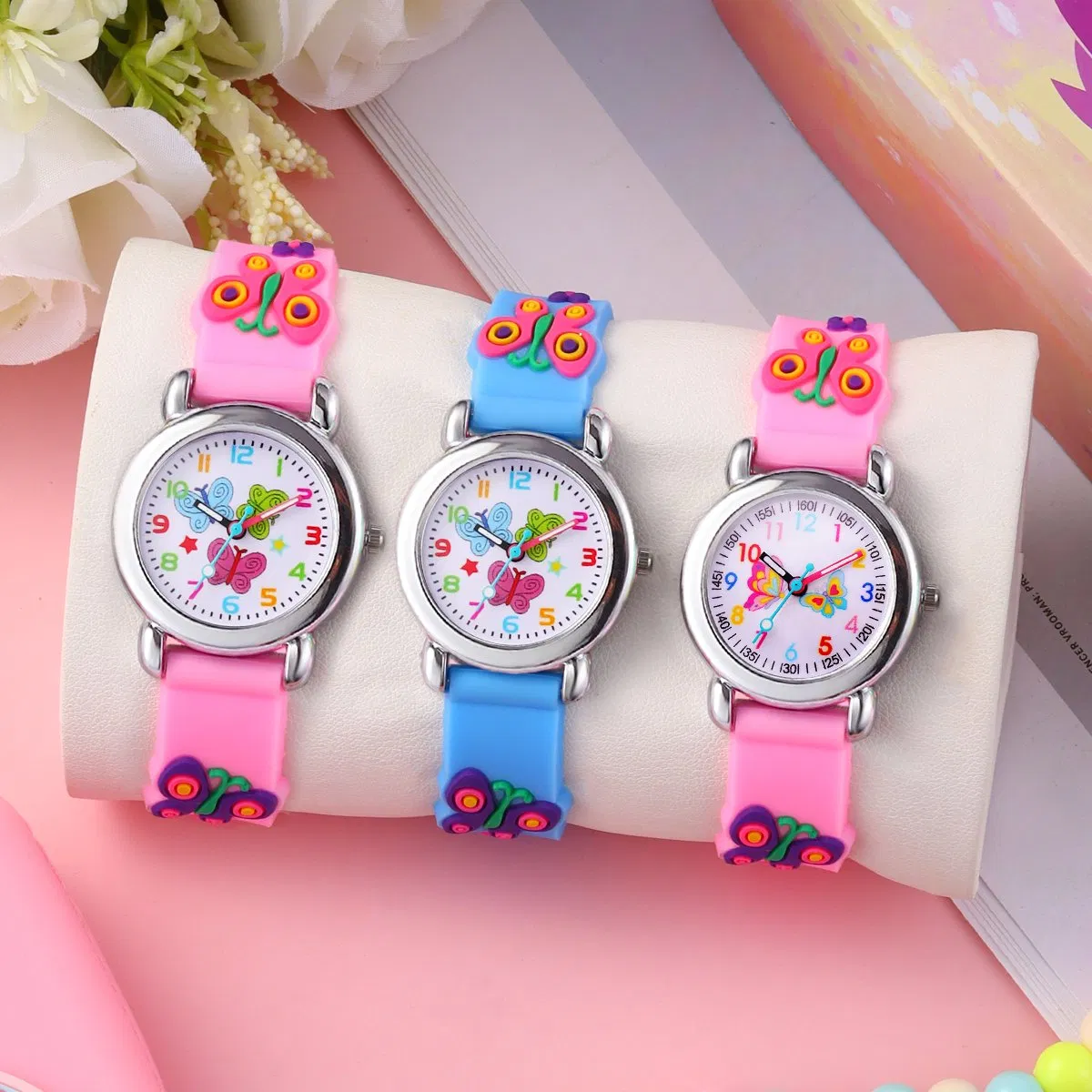 Butterfly Cartoon Watch Multicolor Cute Three-Piece Set