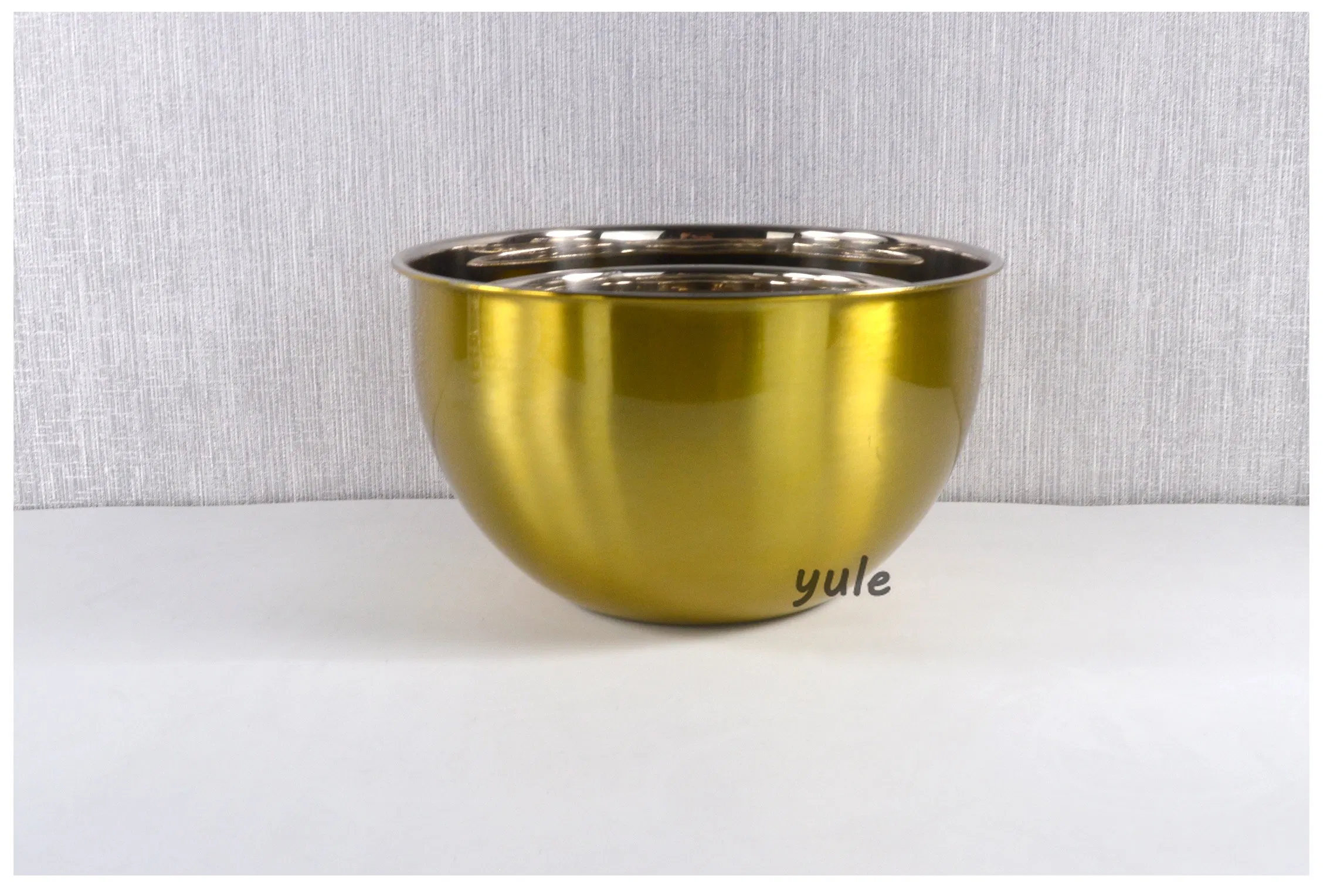 Wholesales Factory Korean Style Gold Painting Measurement Water Lines Non-Slip Bottom Stainless Steel Mixing Bowl with Lid