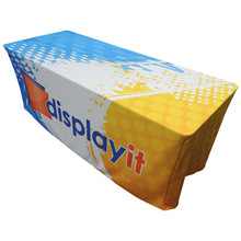 Customized Trade Show Table Cloth Wrinkle Free Heat Sublimation Decoration Party Polyester Stretch Table Cloth Event