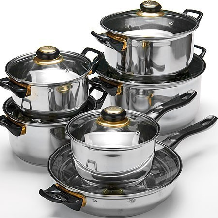 Bakelite Handle 12PCS Stainless Steel Cookware Set with Fry Pan