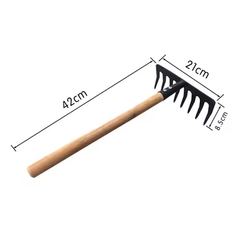 Steel Grass Garden Carbon Steel Rake with Wooden Handle Leaf Rake