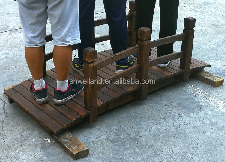 Outdoor Garden Wooden Bridges Burnt Brown Feature with Double Rails