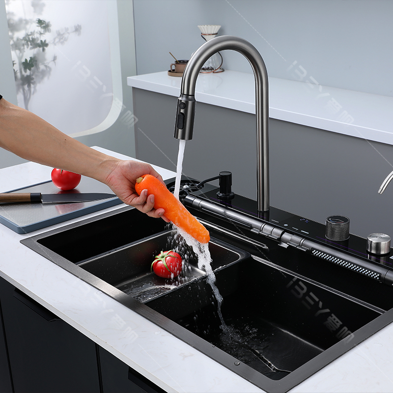 Hydro Power LED Kitchen Sink in Factory Price and Honeycomb Finish with Pull Down Faucet