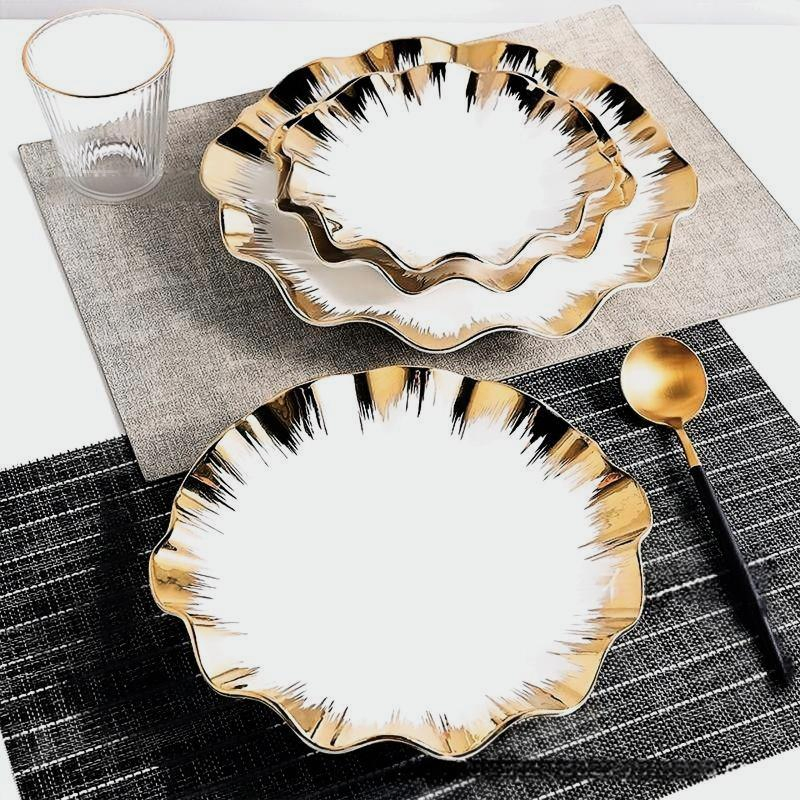 7/8/9 /10 Inch Soup Plate Cut Electroplating Golden Porcelain Ceramics Tableware