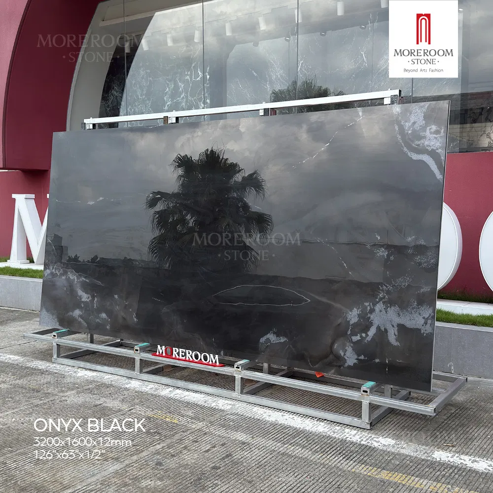 Artificial Onyx Slab Black Sintered Stone Panel for Club and Bar Interior