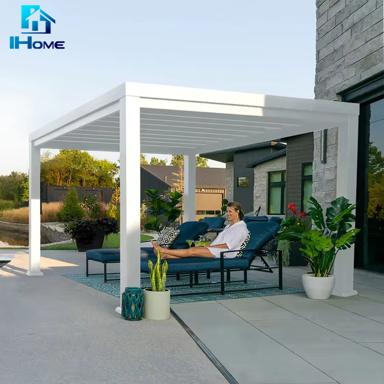 Garden Gazebo Aluminum Louvre Awning Electric Opening Patio Louver Roof Smart Pergola