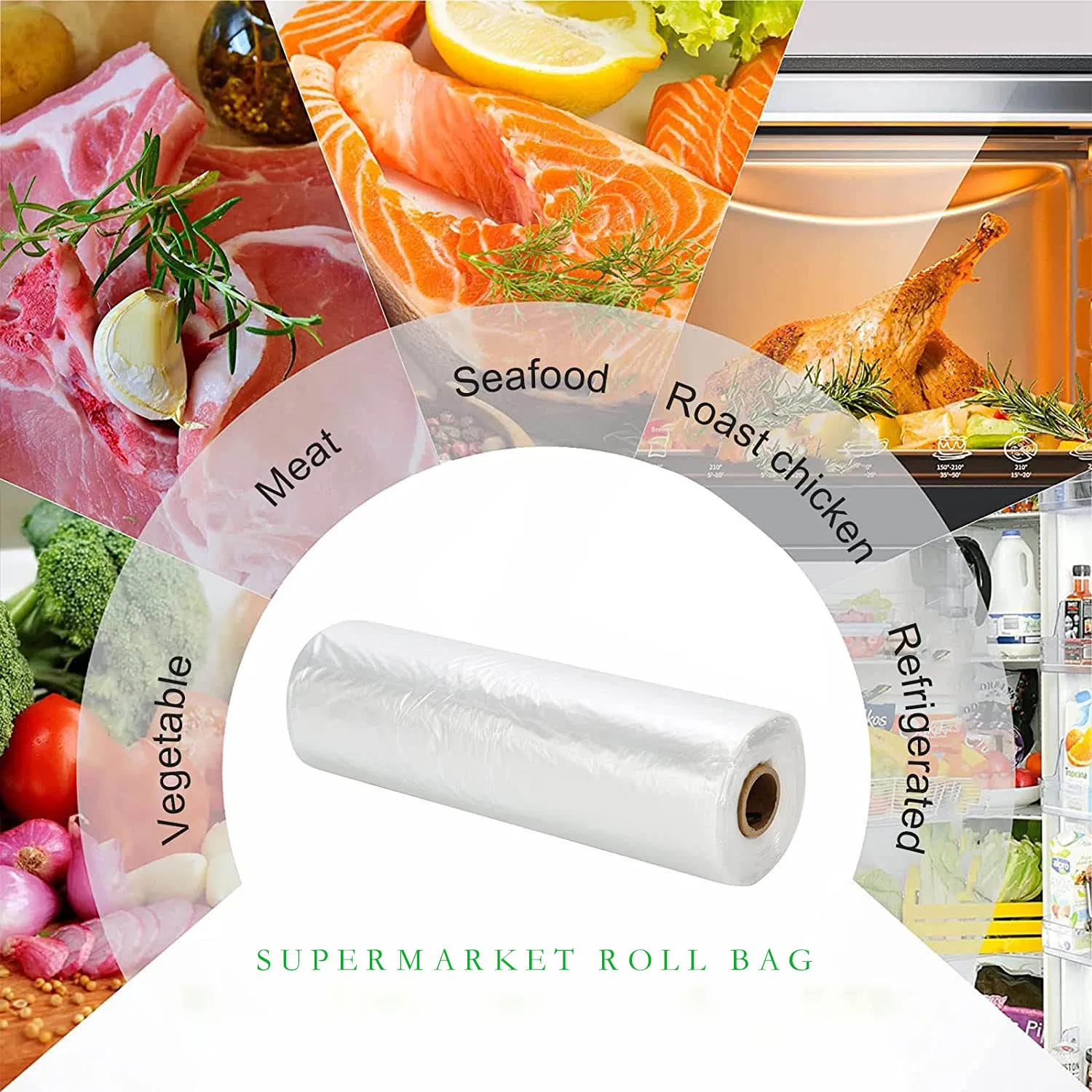 Factory Eco-Friendly Green Clear Plastic Produce Bag Food Packaging Storage Bags for Vegetables Bread Fruits and Meat on a Roll