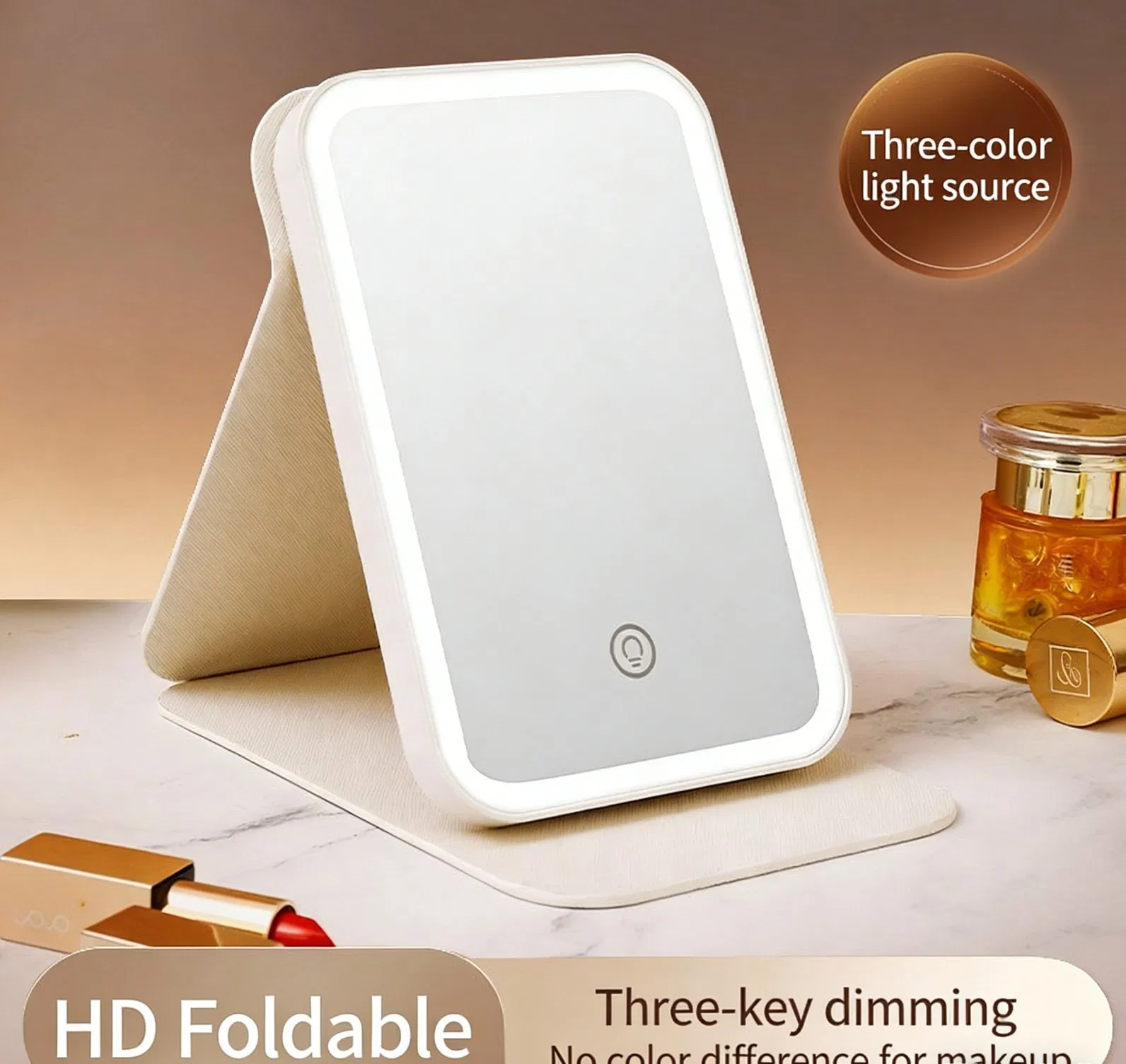 Crocodile Pattern Leather LED Makeup Mirror, Sturdy & Soft, Compact Design