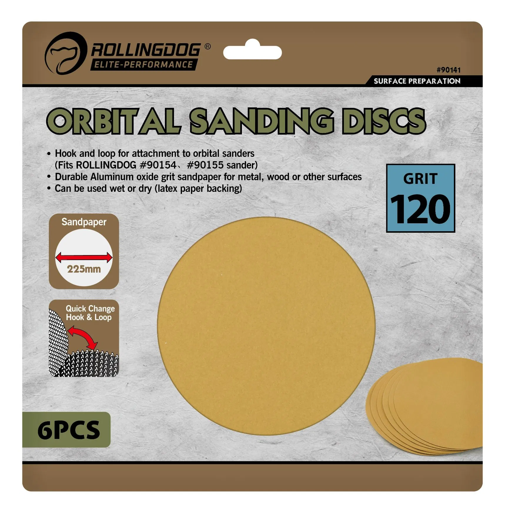 Rolingdog-Elite 90141 Orbital Sanding Discs (6PCS) 120 Grit
