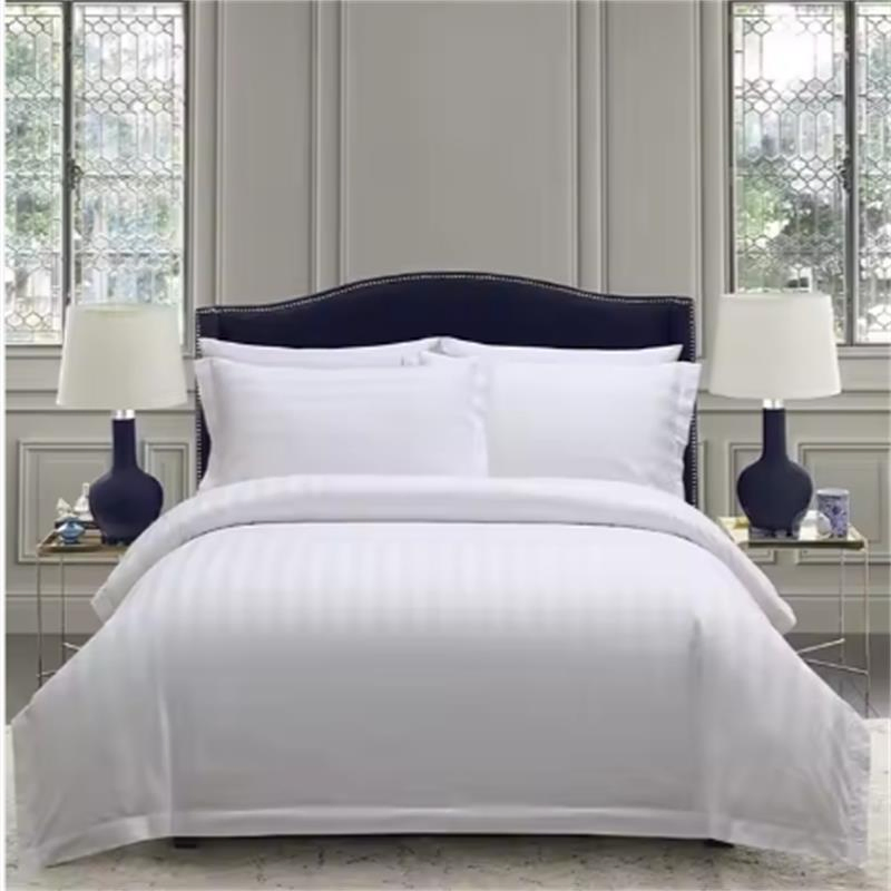 Wholesale Customized Logo Egyptian Cotton 3cm Strips Hotel Bed Linen 3 PCS Bed Sheet