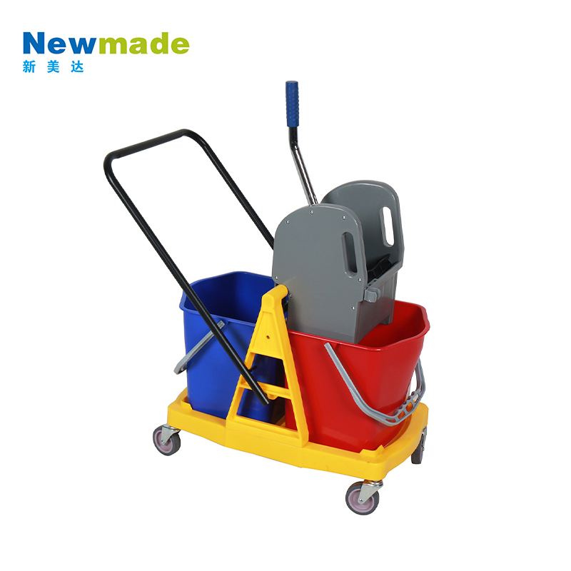 Factory Supply Down-Press Multi-Function Double Mop Bucket Wringer Trolleys with Basket