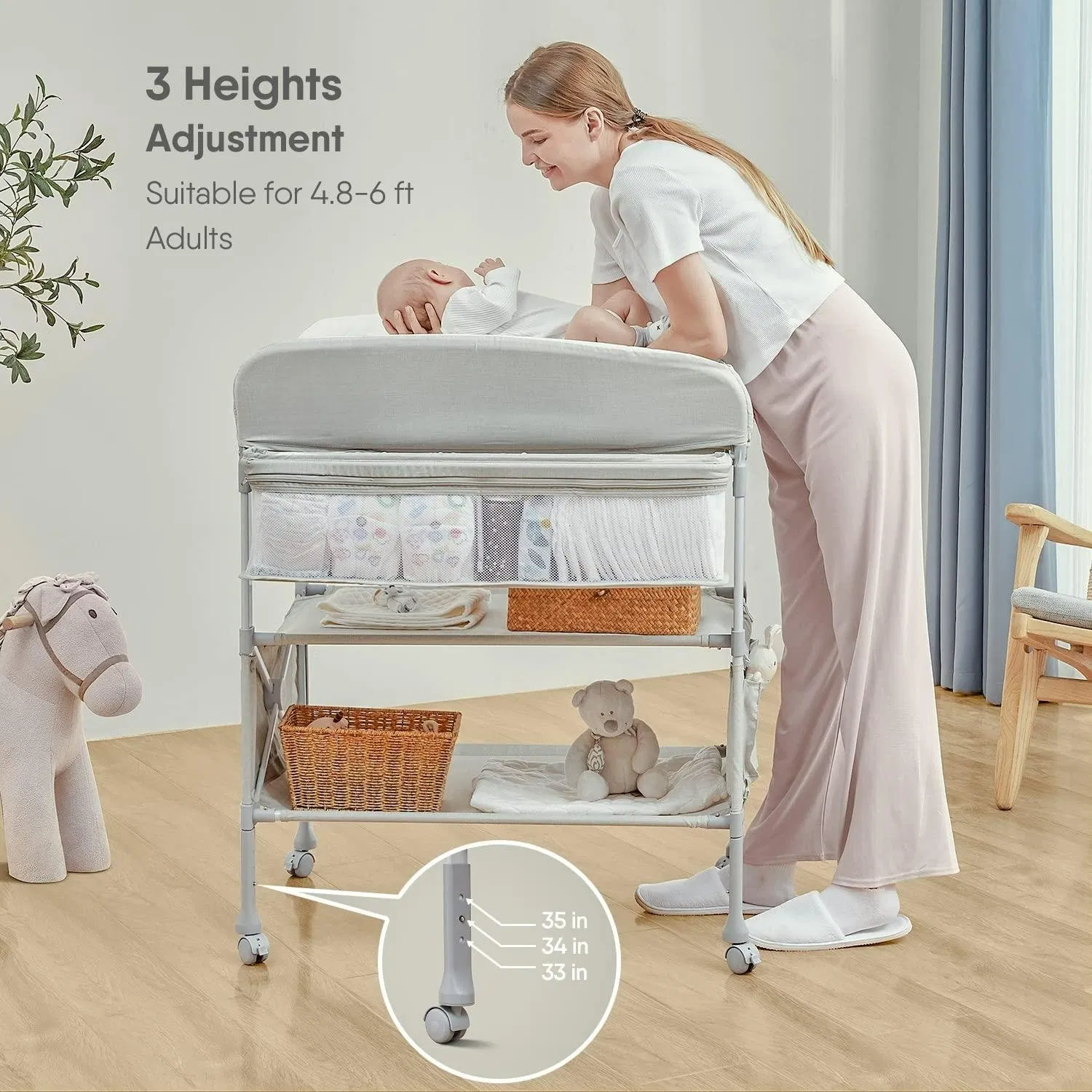 Portable Dresser Waterproof Diaper Changing Table Height Adjustable Changing Station