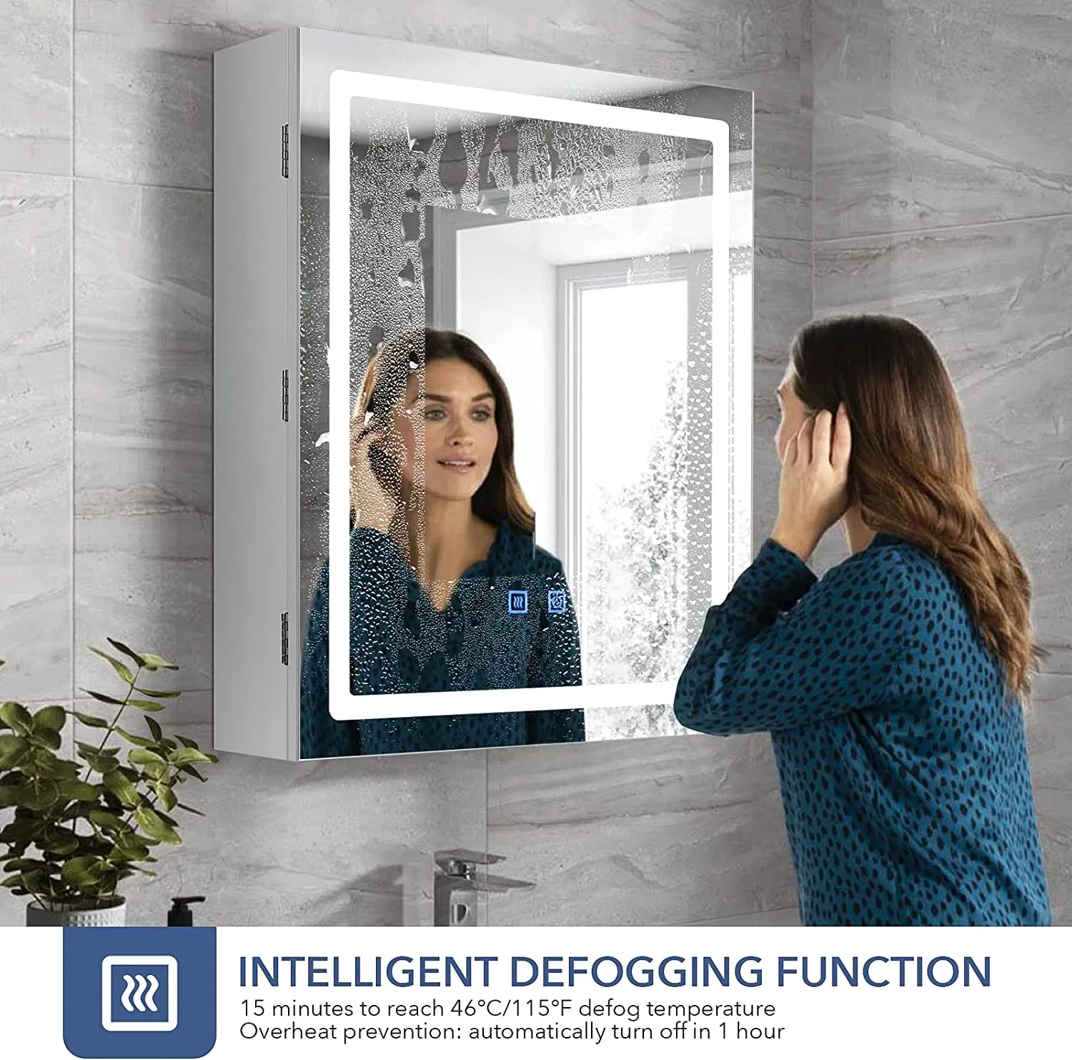 Bathroom Medicine Cabinet with LED Lights and Mirror, Wall Mounted Mirror Cabinet with Adjustable Shelf, Defogger, Memory 3-Color Mode, Dimmer, Anti-Fog Shower