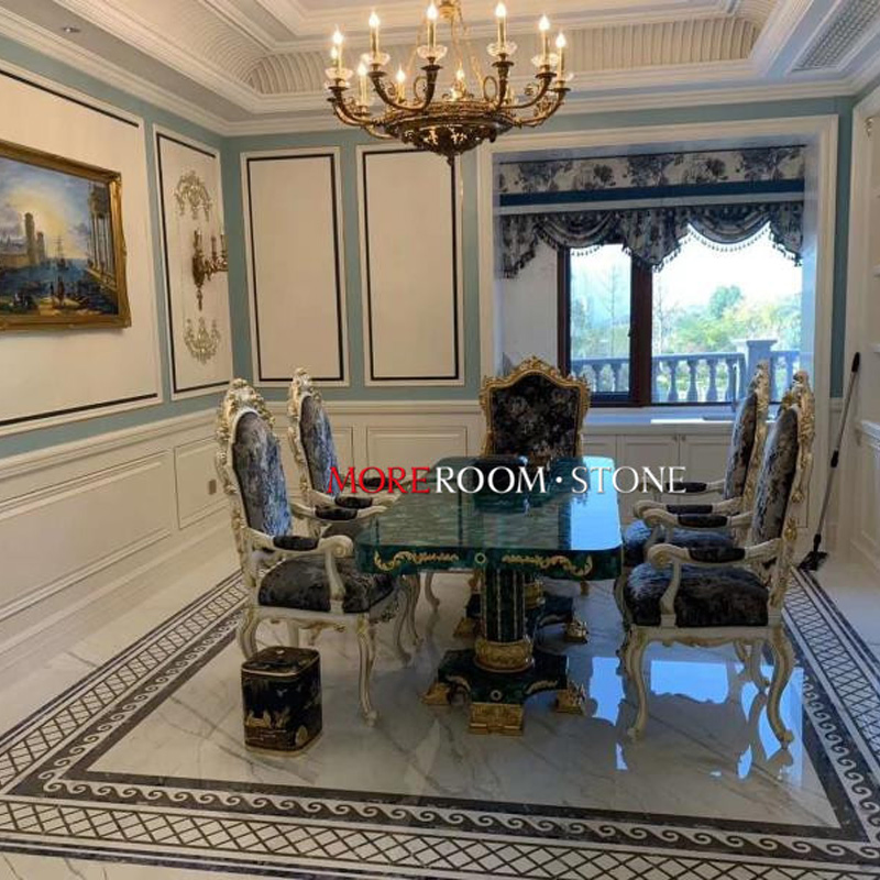 Luxury Villa Furniture Bronze Metal Mounted Malachite Green Marble Stone Countertop
