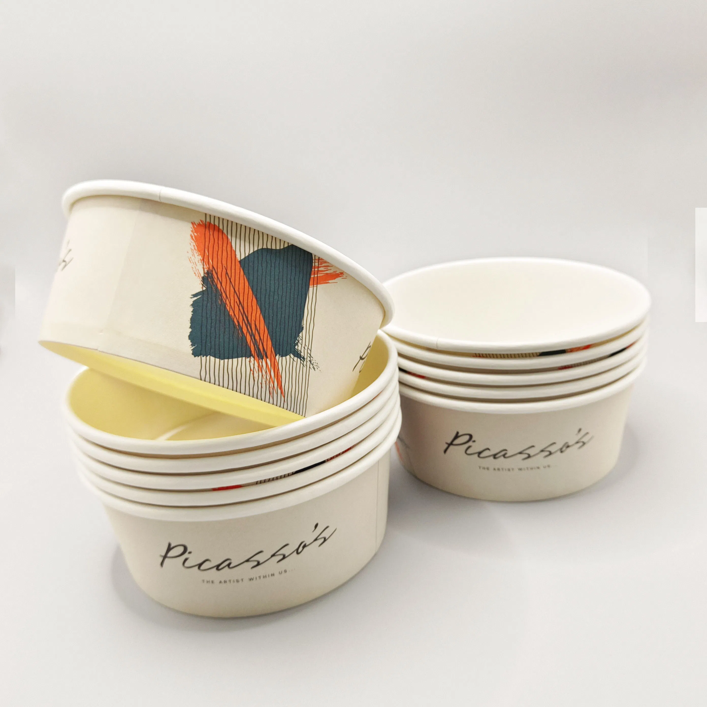 Wholesale Oil Resistant 500ml 750ml 1000ml Food Packing Lunch Takeaway Containers Disposable Round Kraft Salad Paper Bowl with Lid