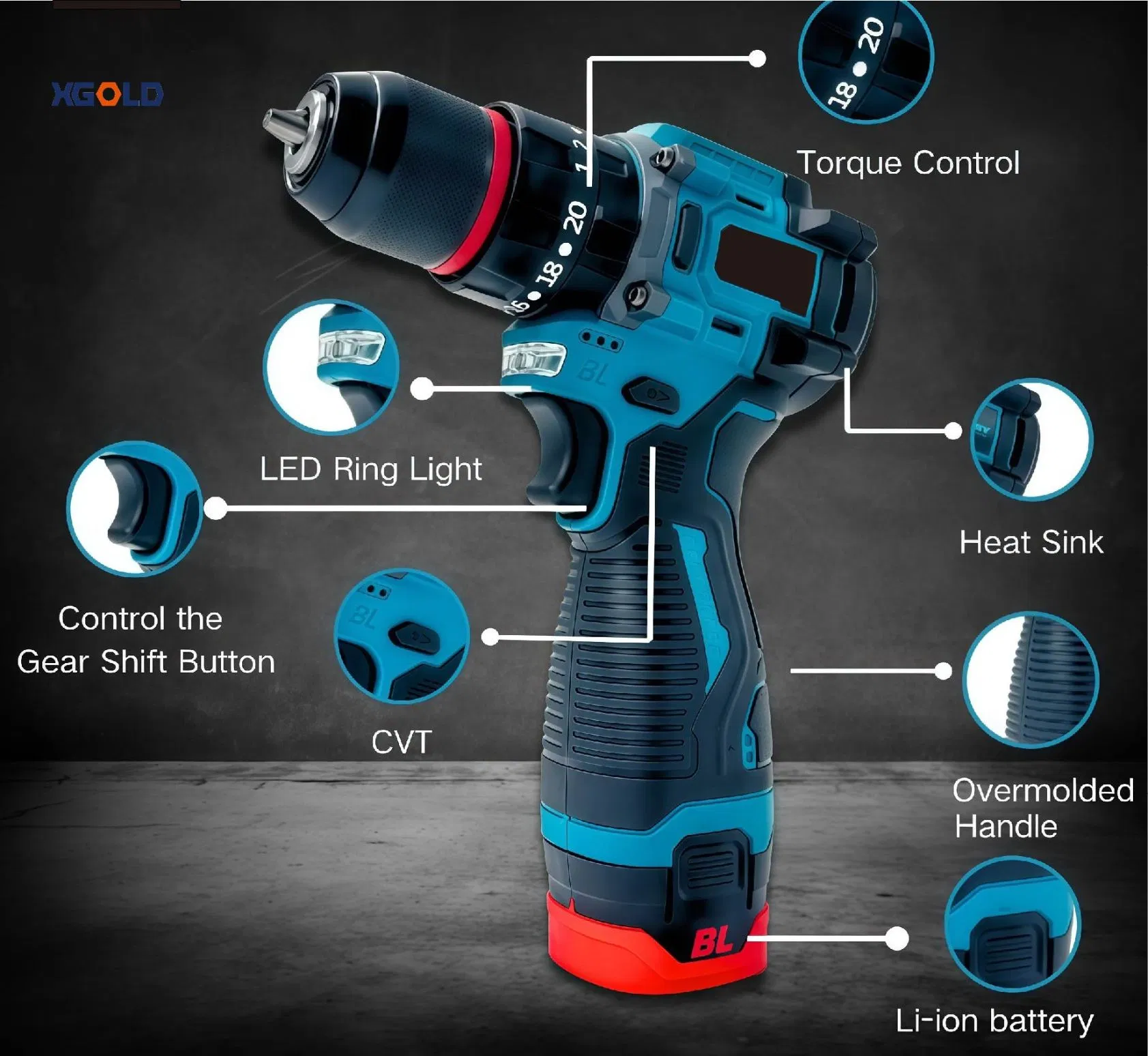 Беспроводная дрель-шуруповерт Xgold с двумя скоростями
