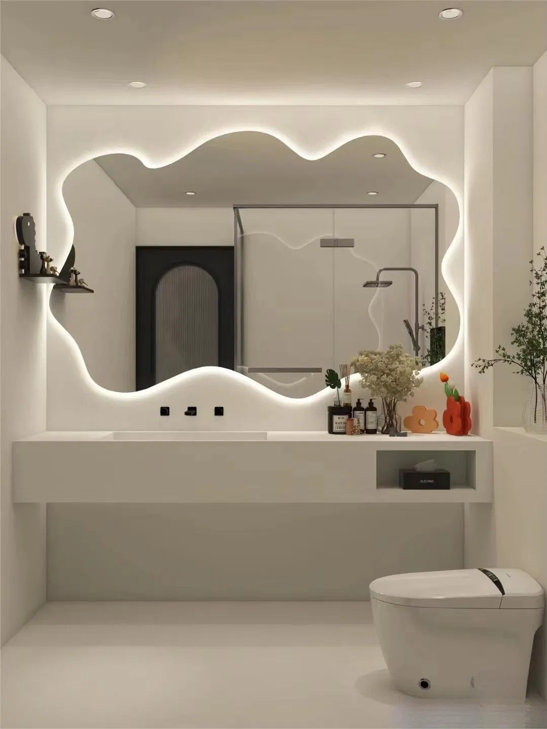 Luxurious Rock Slate Double Sink Vanity with Intelligent Mirror