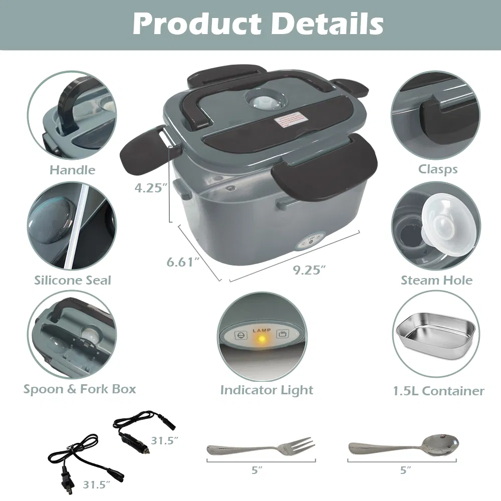 1.5L Electric Lunch Box Heating Food Warmer Portable