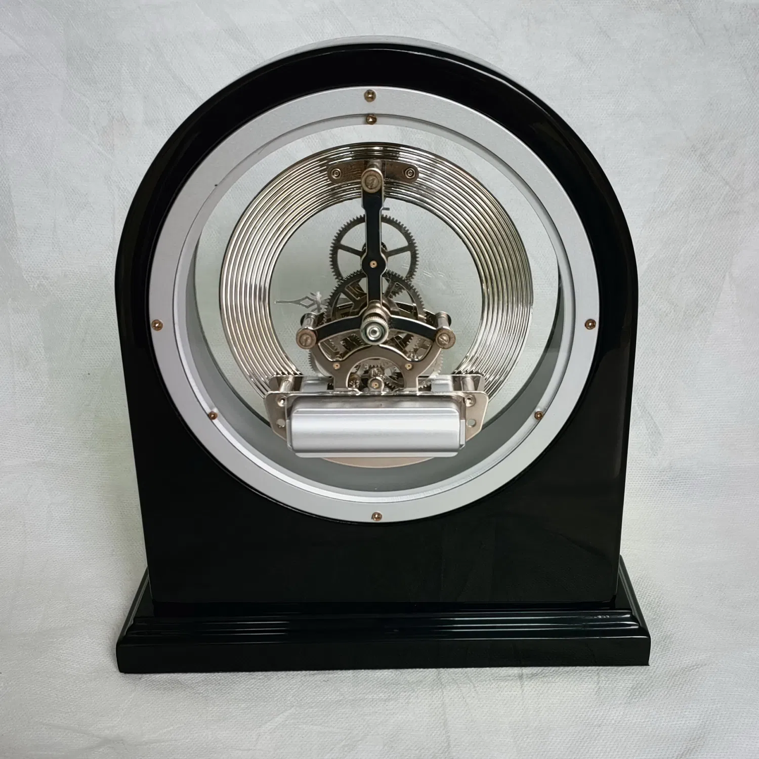 Black Piano Finish Skeleton Clock with Diamond Studded Ring