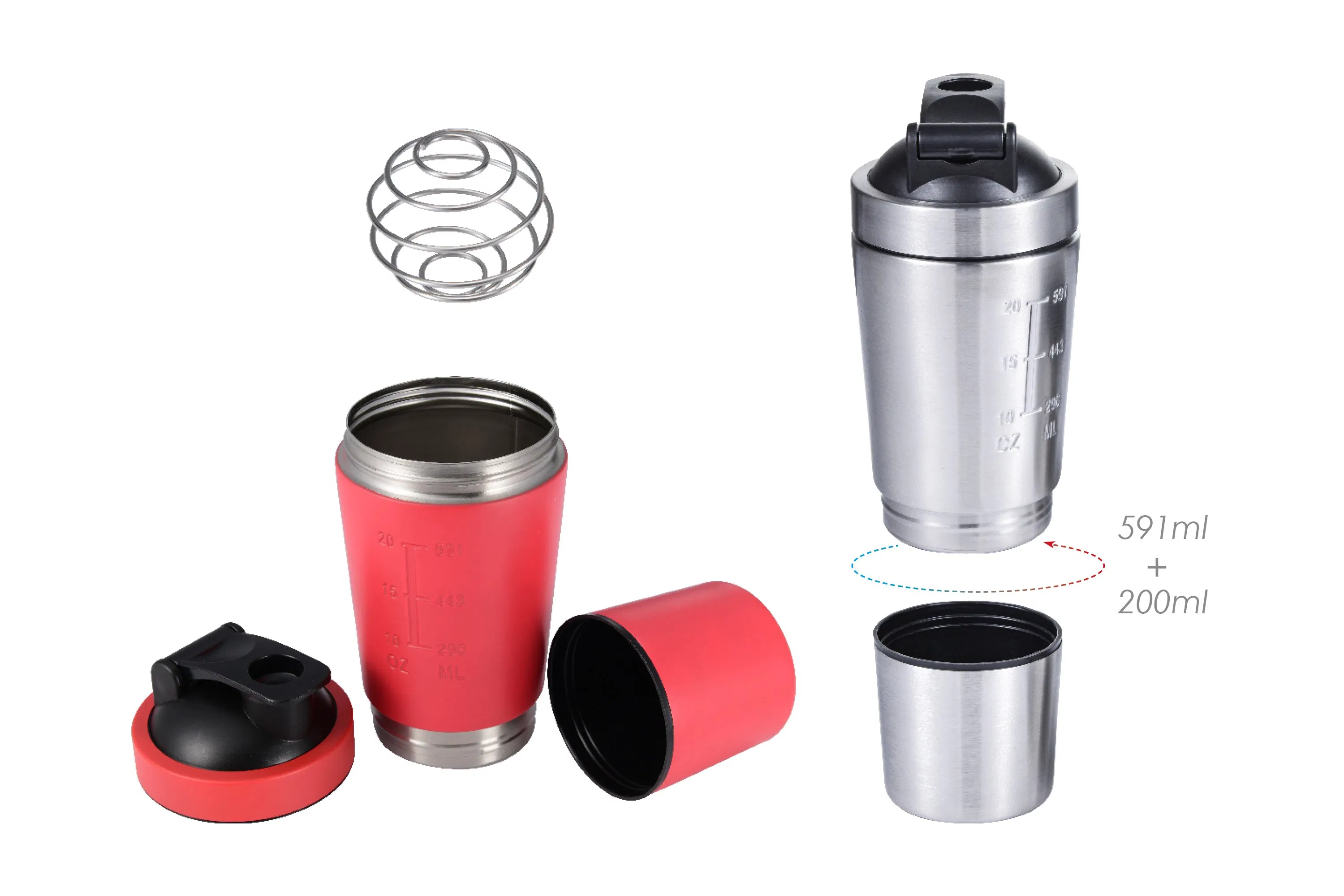 Stainless Steel Gym Fitness Shaker Bottle with Protein Comparture Cup