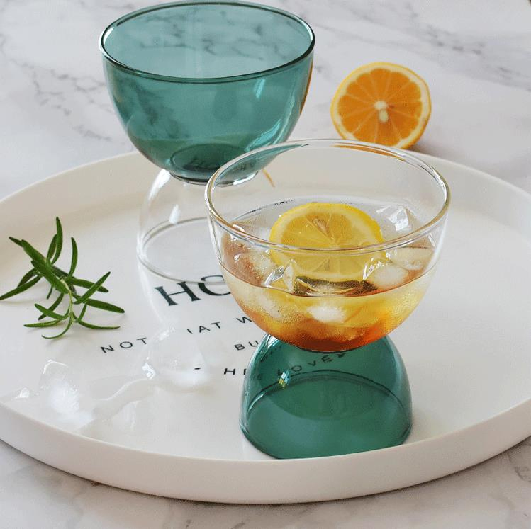 Colorful High Borosilicate Create Design Double Glass Bowl Art Salad Bowl Ice Cream Yogurt Dessert Bowls