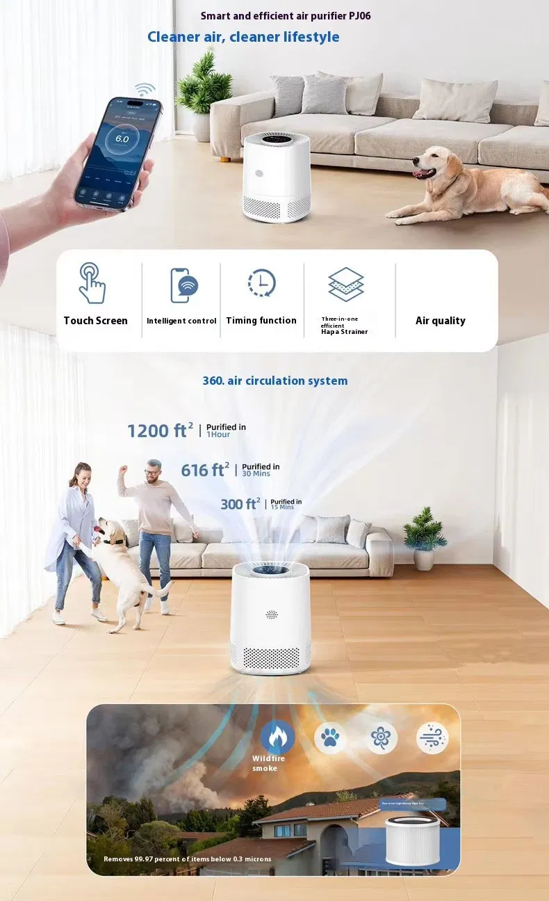 Tuya WiFi Mobile APP Remote Control Desktop Home HEPA Filter Air Cealning Air Purifier Work with Alexa and Google Home