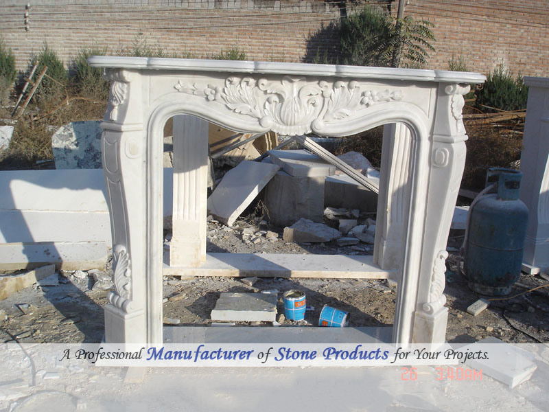 Customize White Classic Granite Marble Stone Electric Heater Fireplace Mantel