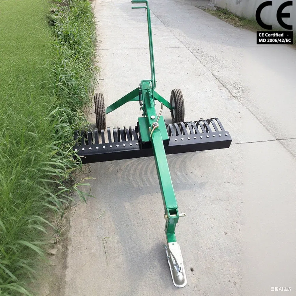 Rubber-Wheeled Landscape Rake: 3-Point Hitch, Adjustable Angle for Lawn & Pasture Care
