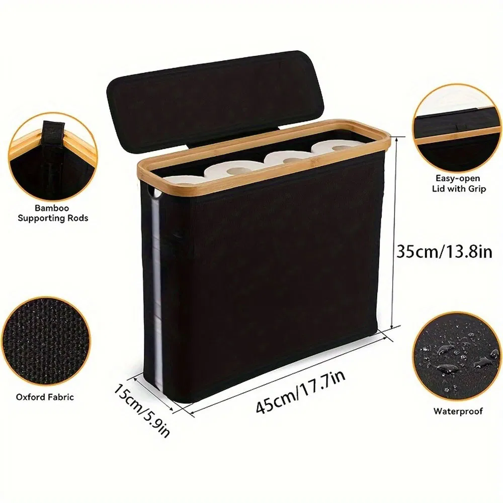 Mobile Bamboo Toilet Paper Holder with Lid and Wheels for Bathroom