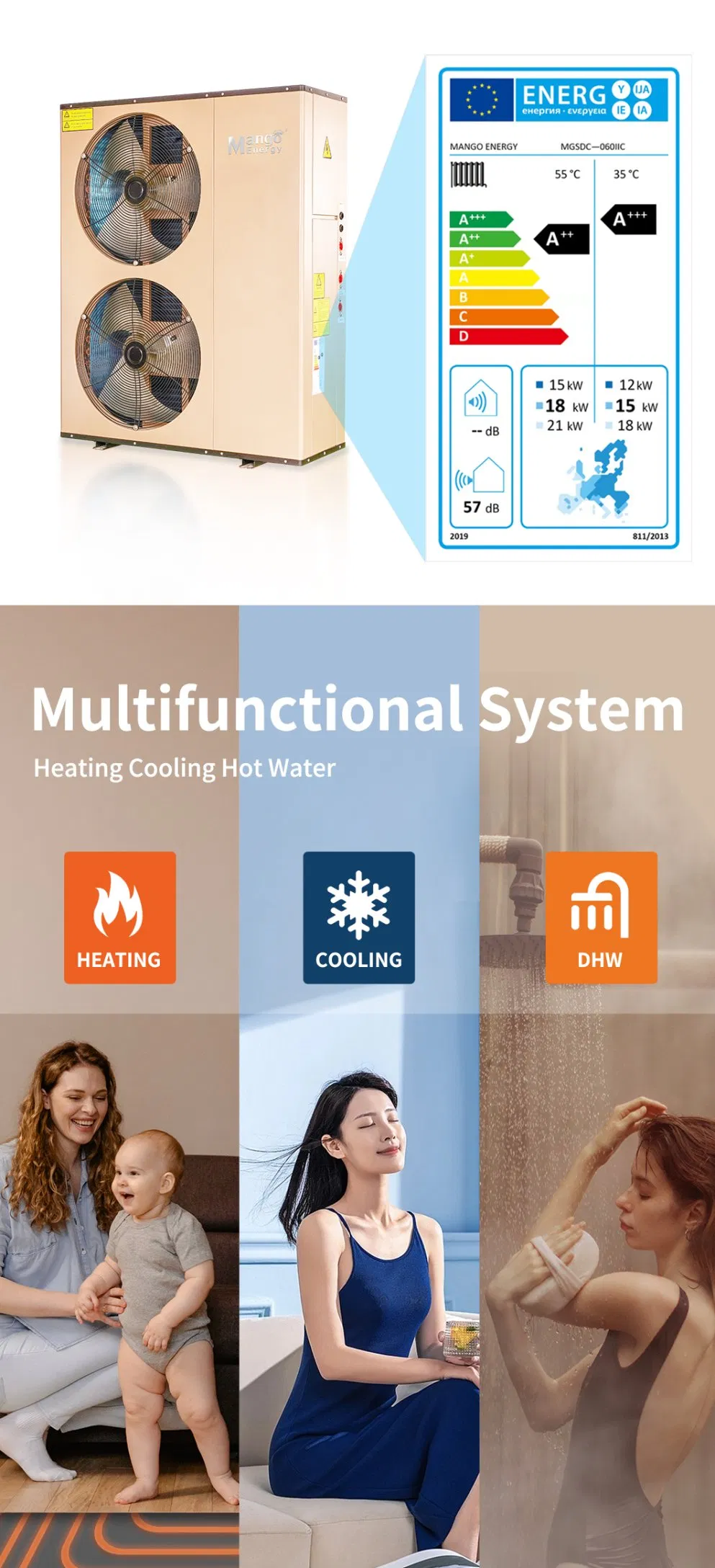 European Hot Selling DC Inverter Air to Water Q1monoblock Heat Pump Belgium Russia Poland 18kw R32