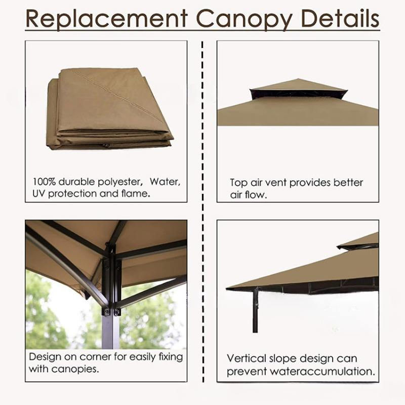 Great Quality High-Strength PVC Sun Cover Gazebo Replacement Top Weather-Resistant Outdoor Canopy
