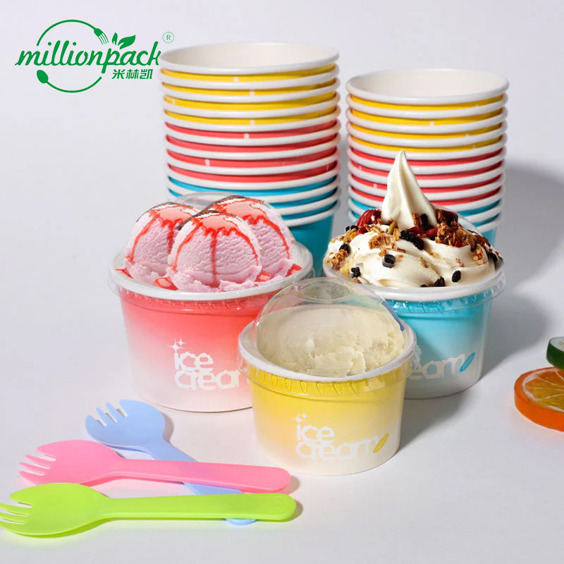 Kraft Paper Ice Cream Bowl with Plastic Lid for Takeaway Ice Cream
