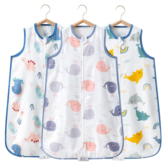 Factory Wholesale Summer Children Sleeping Bag Breathable Pure Cotton Gauze Sleeveless Baby Sleeping Bag