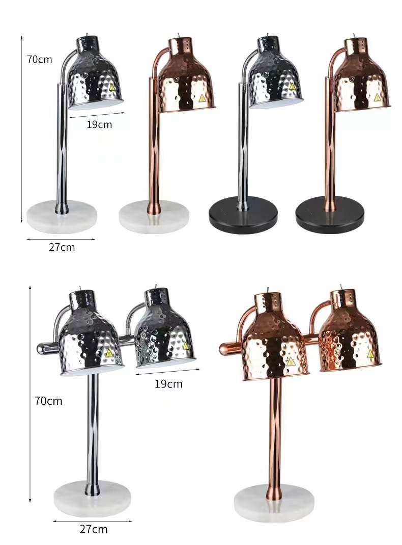 Hadi Hotel Catering Equipment Heating Lights Infrared Heat Lamp Rose Gold Silver Stainless Steel Hammered Luxury Modern Food Light Table Lamp with Marble Base