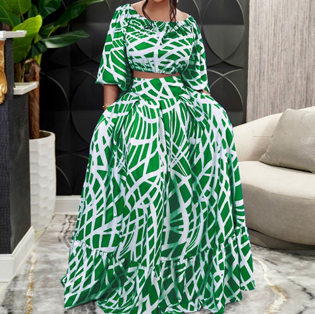 Комплект женский весенний больших размеров платье с принтом и костюм