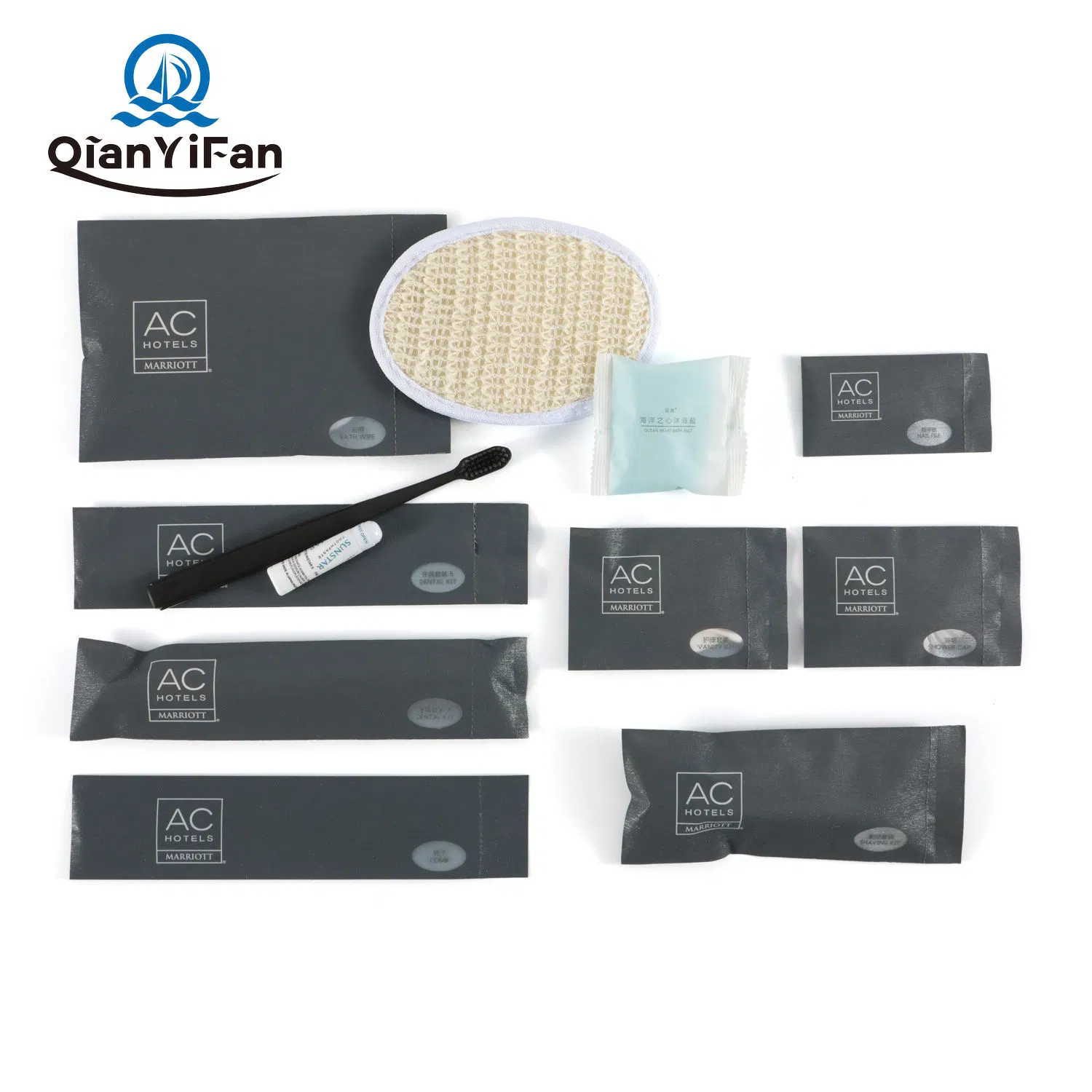 Complete Hotel Guest Room Toiletries Set with Slippers, Toothbrush, Custom Logo, Bath Vanity Kits for SPA, Resort, and Airline Travel