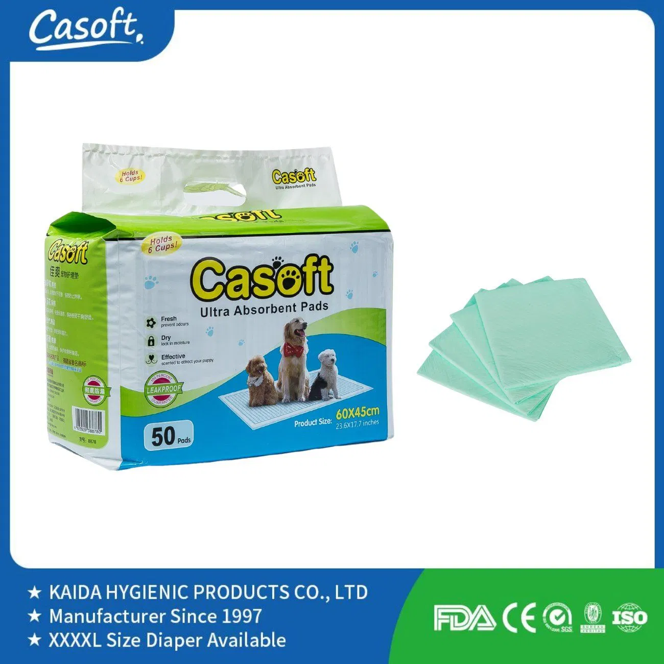 Wholesale Casoft Leak Proof 60X90 Large Dog Pads XL 6 Players Disposable Puppy Training Pet Poop Pad Pet Supplies PEE Pad Philippines Russia China Us Malaysia