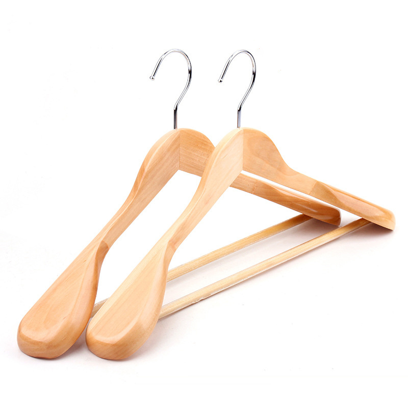 Factory Retail Luxury Wide Shoulder Solid Wood Hangers Wholesale Hotel Clothing Hanger Wooden Garment Hanging Home Seamless Suit Hangers Coat Holder