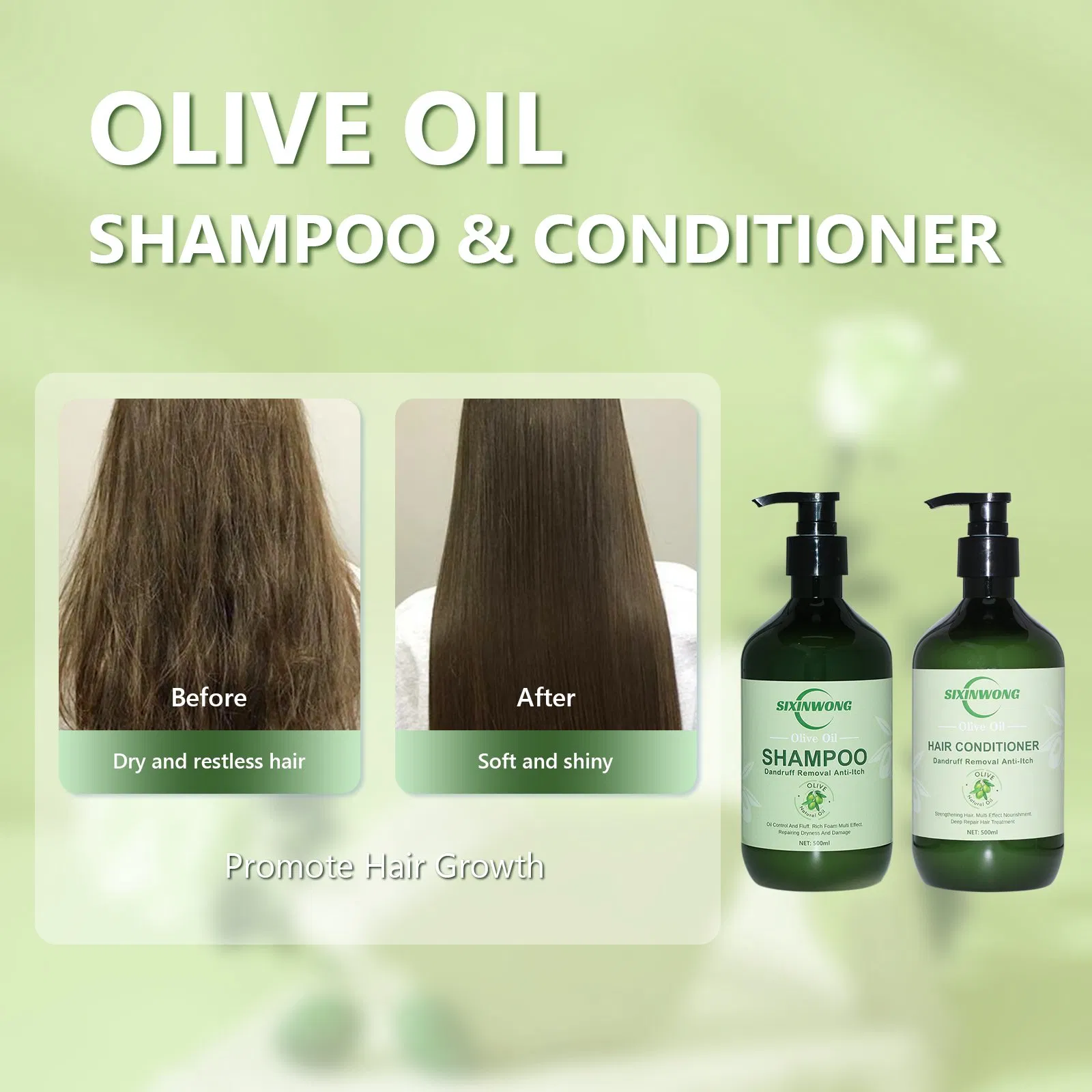 Beauty Cosmetics Olive Oil Prevent Bifurcation Hair Conditioner Hair Growth Shampoo Set