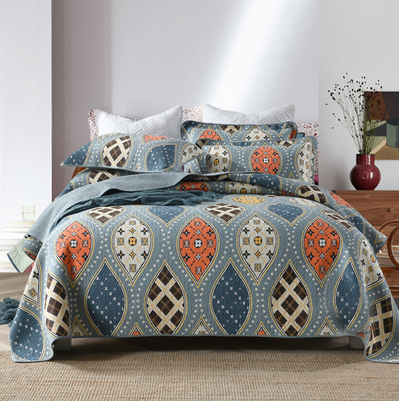Print Cotton Quilt Set Lightweight Comforter Reversible Bedspread Softcoverlet for All Seasons
