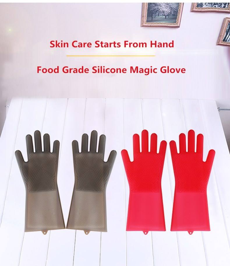 Factory Wholesale Kitchen Tools Dishwasher Use Soft Silicone Rubber Cleaning Gloves for Protect Your Hands
