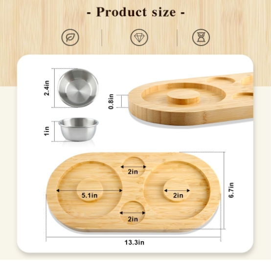 Bamboo Sugar Margarita Salt Rimmer Set Bartender Tool for Cocktail with 2 Stainless Steel Bowl